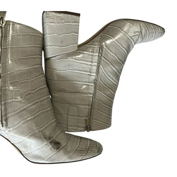 Sam Edelman Daruby Croc Ivory Block Heel Square Toe Boots Side Zip 9.5M - Picture 9 of 12